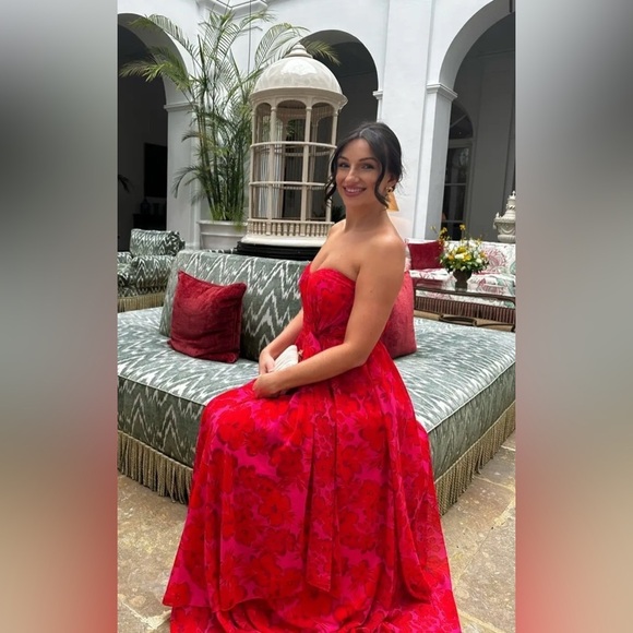 Badgley Mischka Elegant Strapless Floral Dress in Red and Pink size 12 - Picture 4 of 14